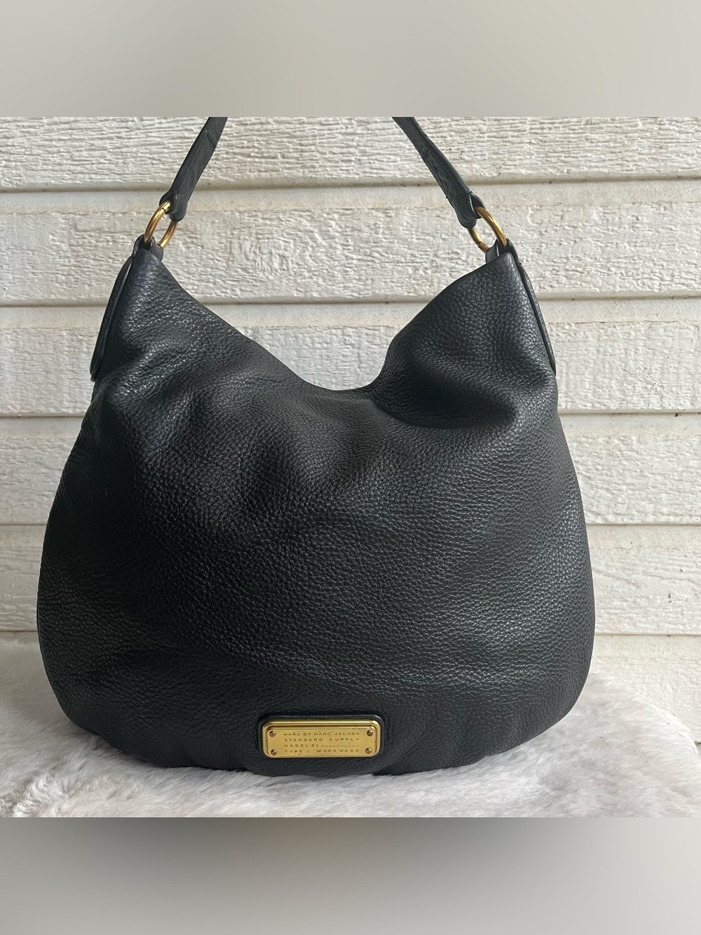 MARC JACOBS Black Leather Hobo Baguette Hillier Shoulder Bag